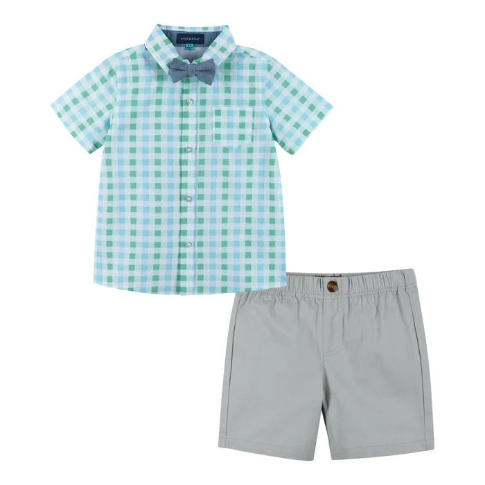 Mint & Grey Gingham Bamboo Buttondown Set