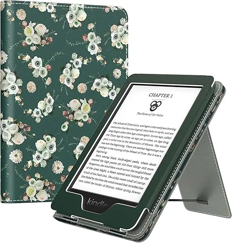 MoKo Case Fits All-New 6′ Kindle (11th Generation, 2024/2022 Release)/ Kindle (10th Gen,2019)/Kindle (8th Gen, 2016), Ultra Lightweight PU Shell Cover with Auto Wake/Sleep for Kindle 2024, Flowers