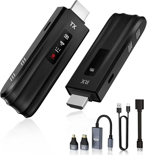 Moman Wireless HDMI Transmitter and Receiver Portable HDMI Wireless with LED Screen 50m/164FT, HDMI Wireless Extender to Monitor from PC/TV Box,Wireless-HDMI-Transmitter-Receiver-Extender