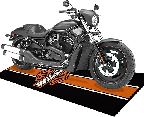 Motorcycle Mat for Garage 79×31 Inches Pit Garage Floor Mat Oil Absorbent Pad PVC Rubber Backing Layer Protects Floor from Spills, Drips, Splashes and Stains Washable – Harley Davidson