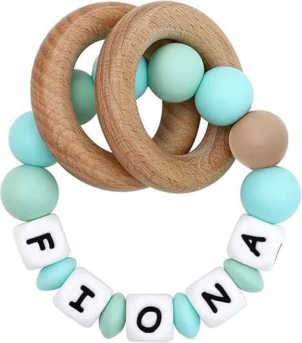 Munchewy Personalized Stroller Hook Play Ring with Name -MintGreen/BluishGreen