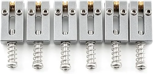 Musiclily Ultra 10.5mm Modern Brass Guitar Roller Bridge Saddles for Strat Tele ST/TL Style Electric Guitar, Chrome (Set of 6)