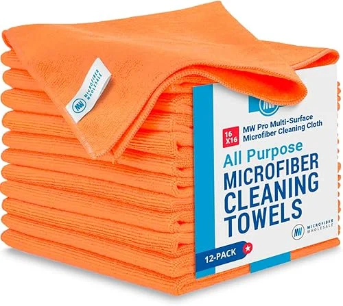 MW Pro Microfiber Cleaning Cloth | White (12 Pack) | Size 16′ x 16′ | All Purpose Microfiber Towels – Clean, Dust, Polish, Scrub, Absorbent