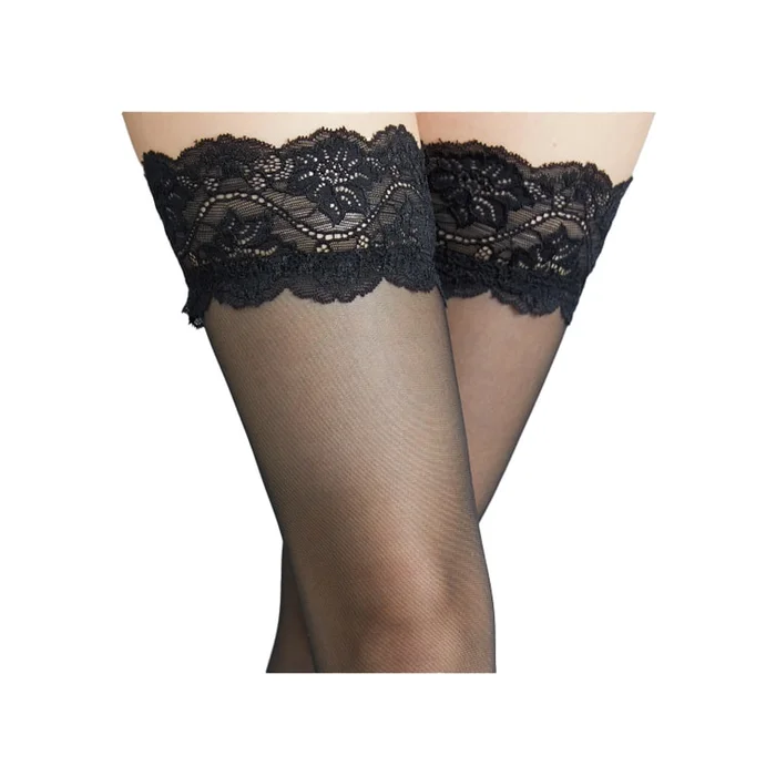 Mystery 3D French Lace Over-The-Knee Stockings with Delicate Edge Lace Black One Size 1 Pair