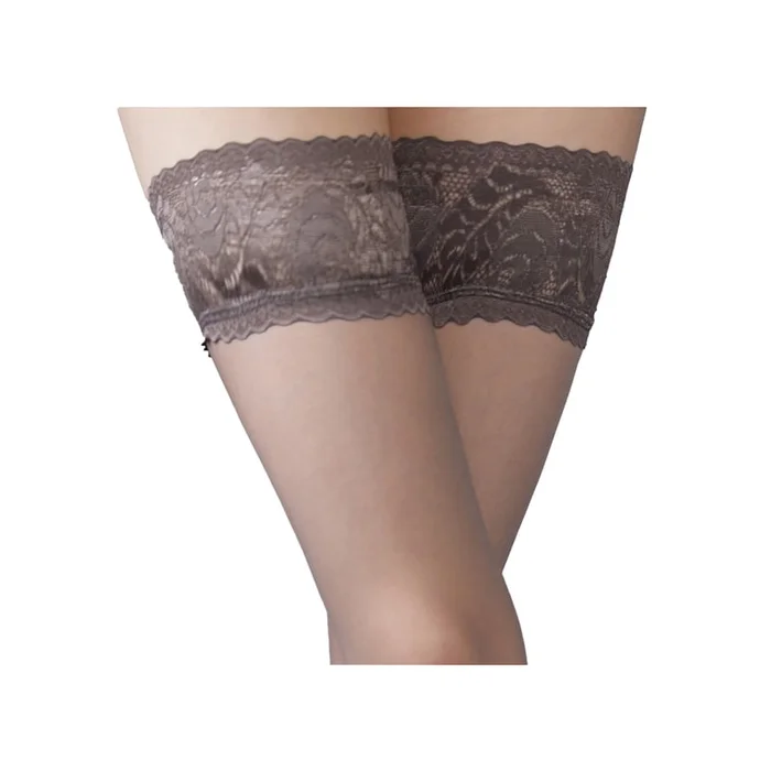Mystery 3D French Lace Over-The-Knee Stockings with Wide Edge Lace Grey One Size 1 Pair