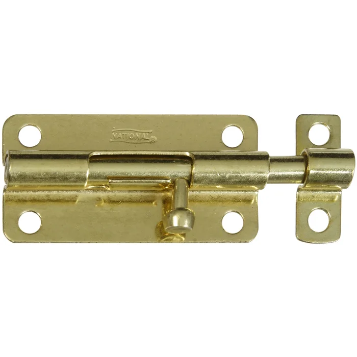 N151-688 Barrel Bolt, 0.32 In Dia Bolt Head, 4 In L Bolt, Steel, Brass