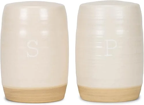 Nat & Jules Raw Bottom White 3 x 2 Ceramic Salt and Pepper Shaker 2 Piece Set
