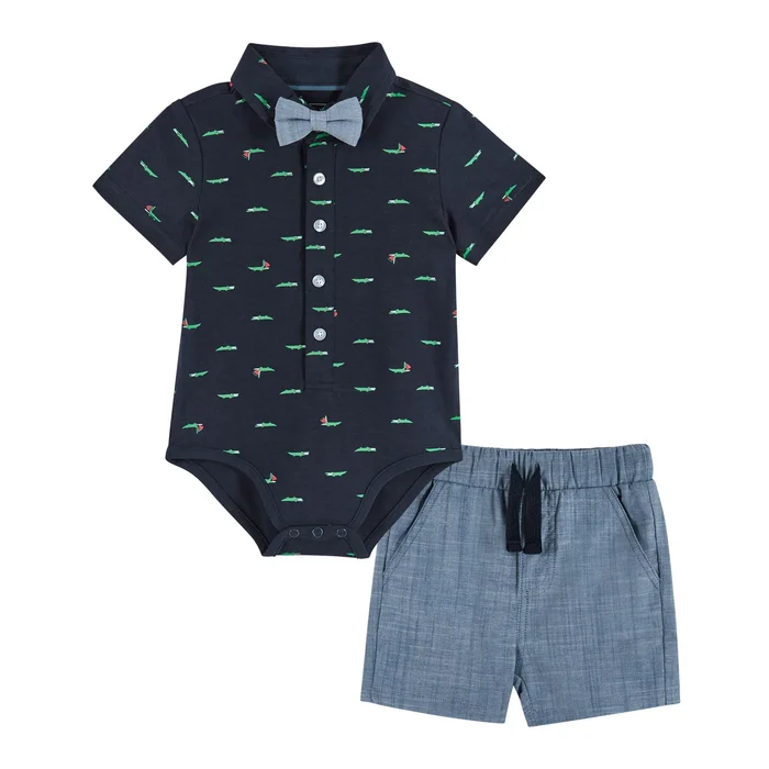 Navy Crocodile Polo Shirtzie Set