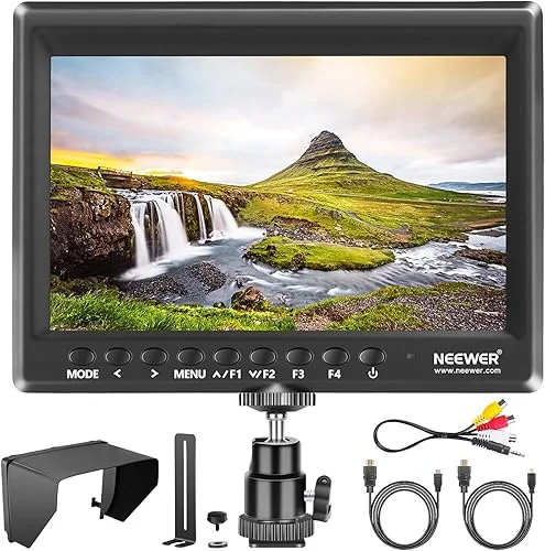 Neewer F100 7inch Camera Field Monitor HD Video Assist IPS 1280×800 HDMI Input 1080p with Sunshade and Ball Head for DSLR Cameras, Handheld Stabilizer, Film Video Making Rig (Battery Not Included)