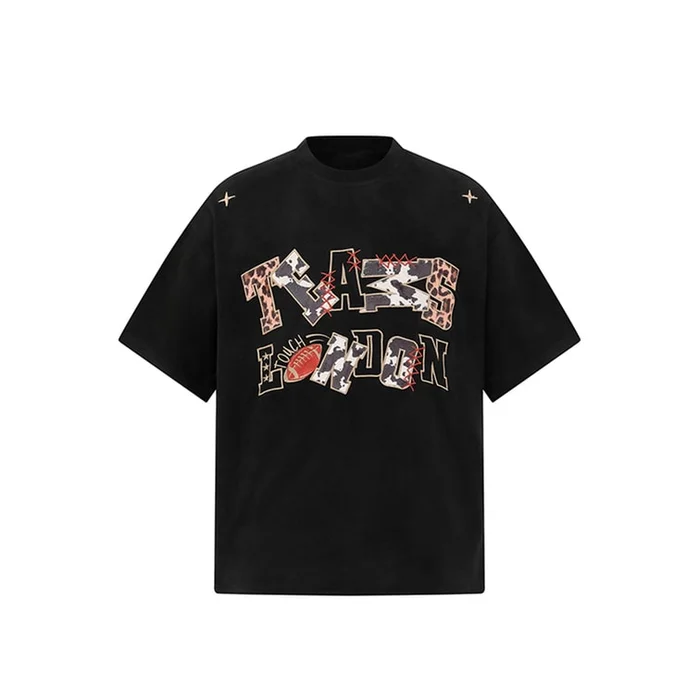 New American Street Sticker Embroidered Letter Loose Short Sleeved T-shirt Black M