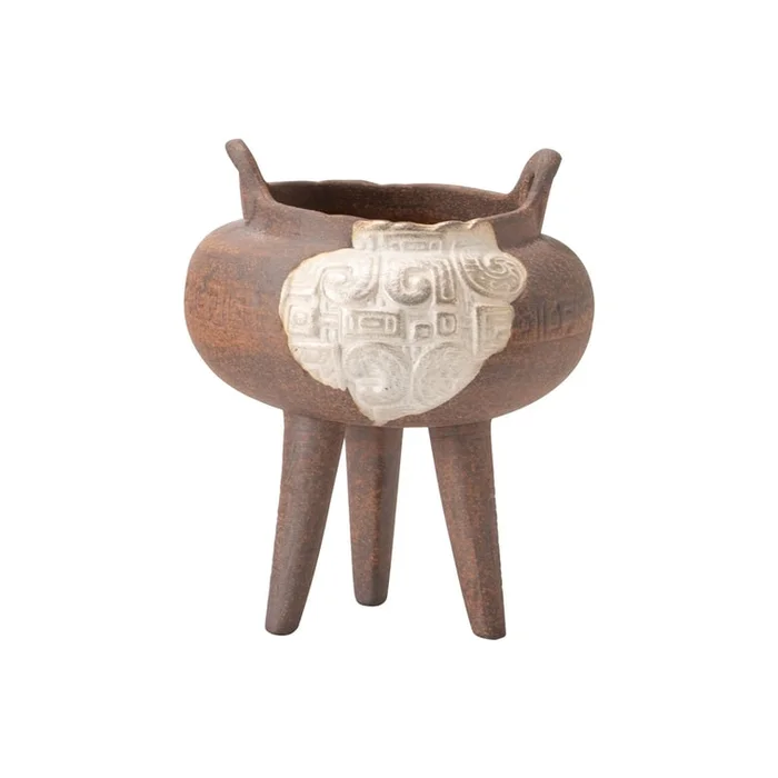 New Aromatherapy Stove Indoor Zen Small Ornament Old Clay Brushed Silver Gluttony Pattern Tripod Stove F