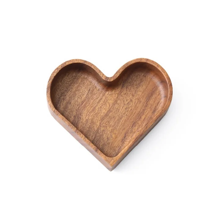 New Candy Solid Wood Tray Heart-Shaped Tray Pine Walnut Color F