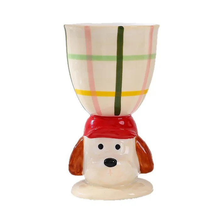 New Cartoon Animal High Footed Cup Dog Ice Cream Cup Beige 250ml