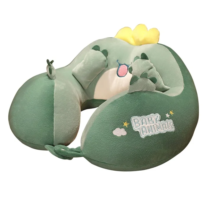 New Cartoon Portable Neck Protection Travel Headrest U-Shaped Pillow Covering Face Animal – Dinosaur 30 * 30cm