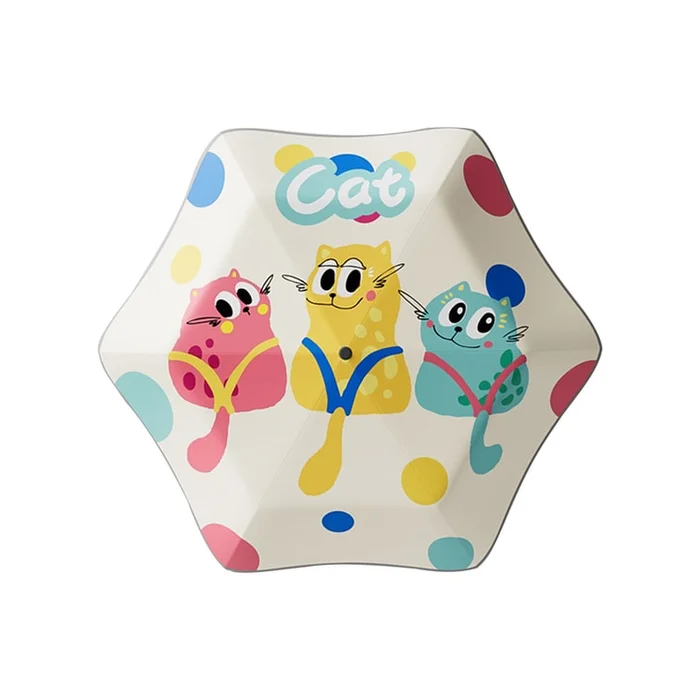 New Cartoon Rounded Corner Safety Weather Dual-Use Buckle 6-Bone Children's Umbrella Rainbow Wave Point Meow F