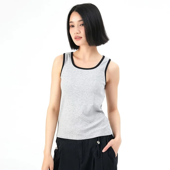 New Casual Versatile Contrasting Color Slimming Camisole Vest Gray With Black S