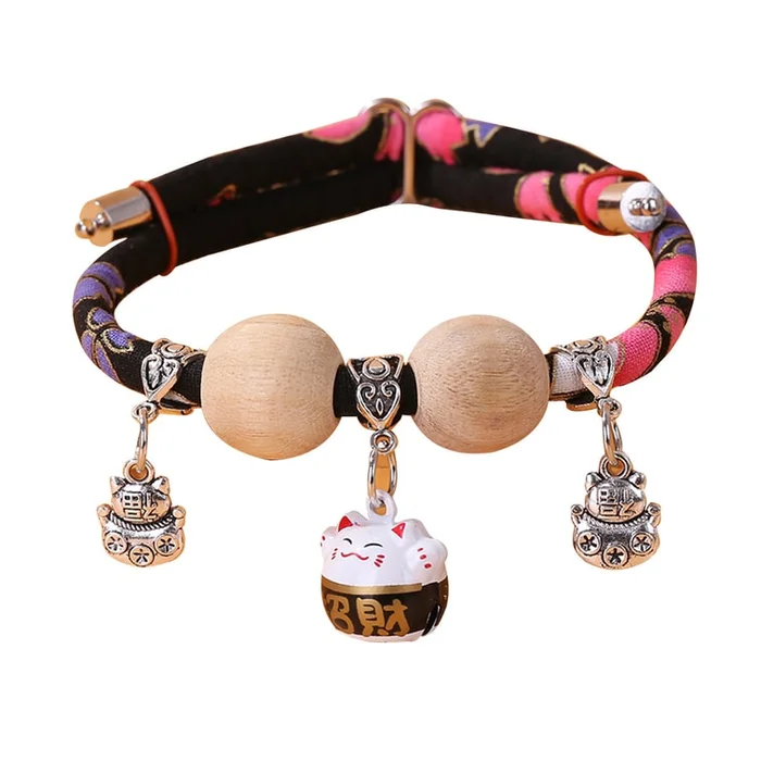 New Cat Dog Pet Celebration Bell Cute Insect Repellent Collar Maneki Neko Bell Style – Black M