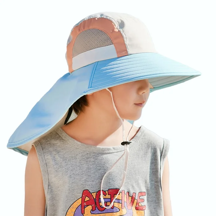 New Children's Face Covering And Uv Resistant Outdoor Fisherman Hat Sky Blue