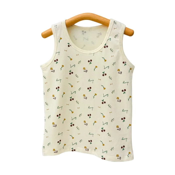 New Children's Lycra Cotton Cartoon Camisole Vest With Fragrant Cherry 120cm