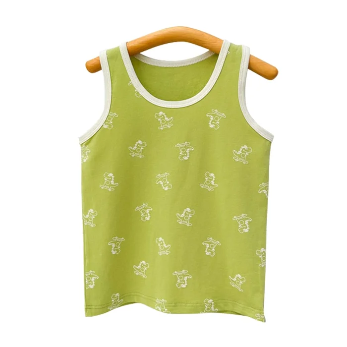 New Children's Lycra Cotton Cartoon Camisole Vest With Manyin Skateboarding Dinosaur 110cm