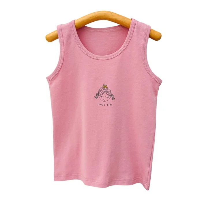 New Children's Lycra Cotton Cartoon Camisole Vest With Pink Little Girl 110cm