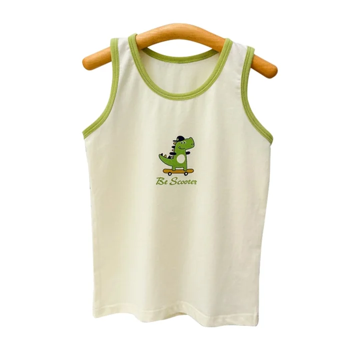 New Children's Lycra Cotton Cartoon Camisole Vest With Skateboarding Dinosaur 110cm