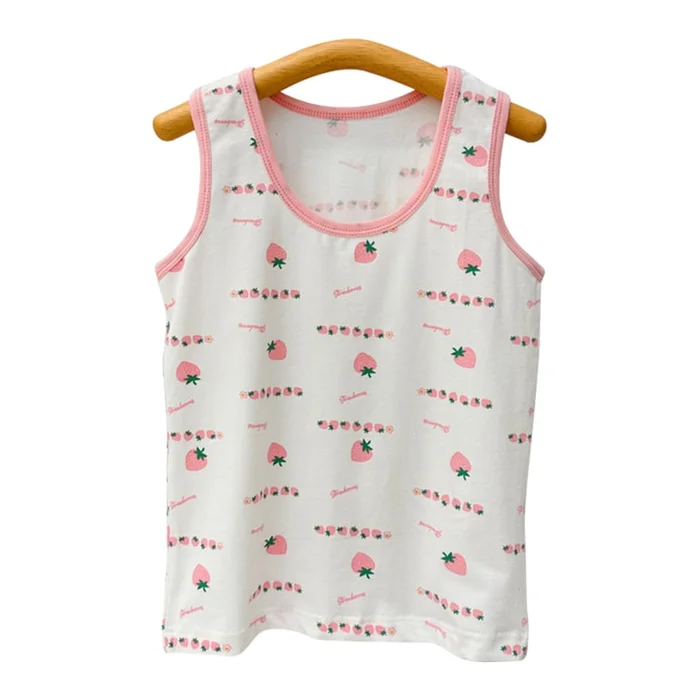 New Children's Lycra Cotton Cartoon Camisole Vest With White Background And Strawberry 110cm