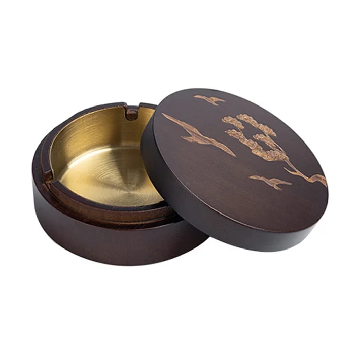 New Chinese Style Bamboo Stainless Steel Inner Ashtray With Peach Colored F