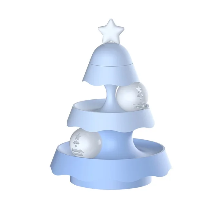New Christmas Tree Track Turntable Glowing Ball Catnip Pet Supplies Three-Layer Model – Blue F
