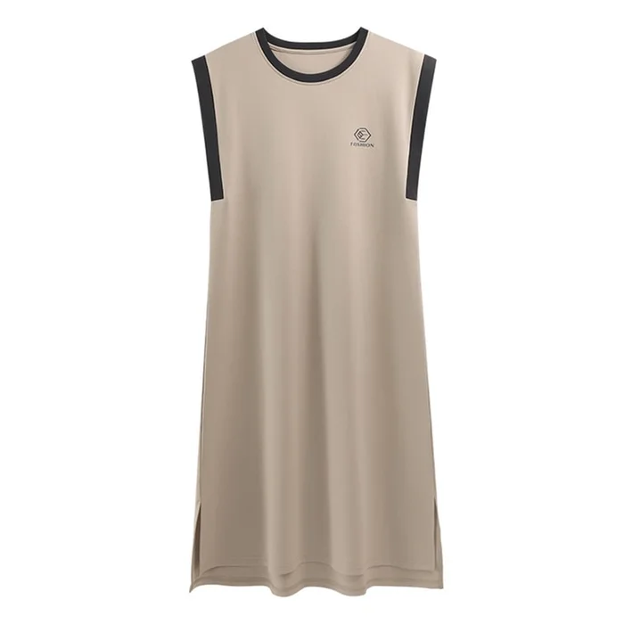 New Cotton Thin Sleeveless Vest Nightgown Can Be Worn As An Outerwear For Home Wear Khaki Color F