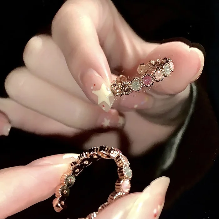 New Country Style Peach Blossom Pendant+Tourmaline Ring 2pcs