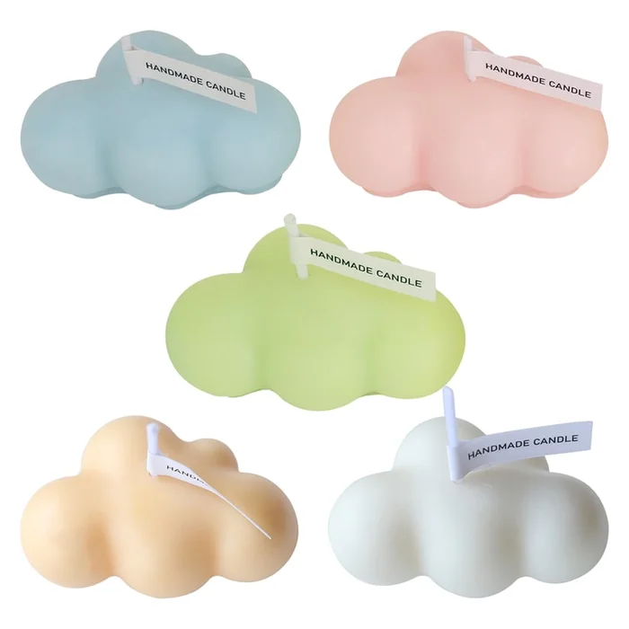 New Cute Cloud Shaped Plant Soy Wax Aromatherapy Candles 5 Combo White+Cheese Yellow+Light Pink+Light Green+Light Blue