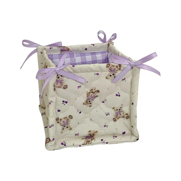 New Cute Quilted Neat Desktop Storage Basket Purple Bear – Small