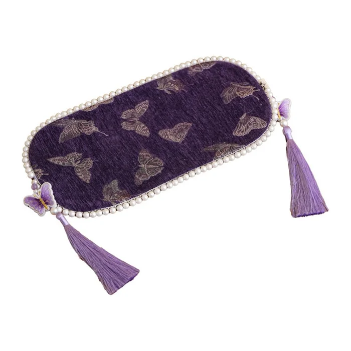 New Heavy Industry Art New Chinese Thermal Insulation Tea Mat Brocade Bead Chain White Purple Butterfly Elliptical F