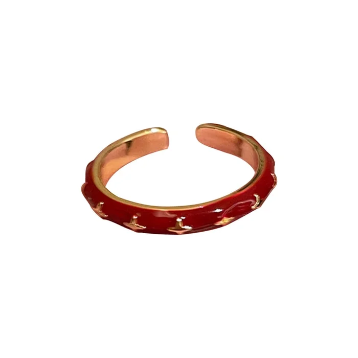 New Light Luxury Niche High-End Retro White Layered Ring Red Circular Cross F