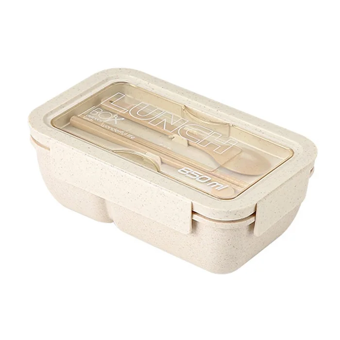 New Microwave Heatable Cutlery Compartment Bento Box Rectangular Beige 【Chopsticks And Spoons】F