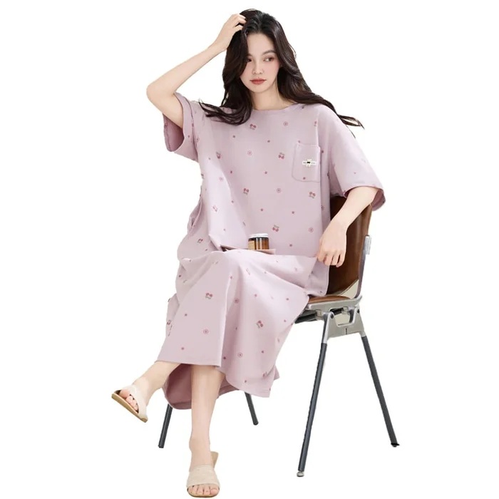 New Pure Cotton Dress For Casual Refreshing And Comfortable Home Wear Pastel Violet XL
