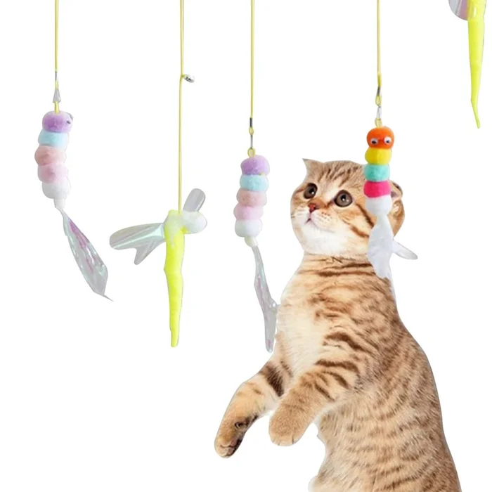 New Self Hi Relaxation Swing Hanging Door Cat Play Stick 6-Piece Set [Sound Caterpillar*2+Feather Caterpillar*2+Big Eyed