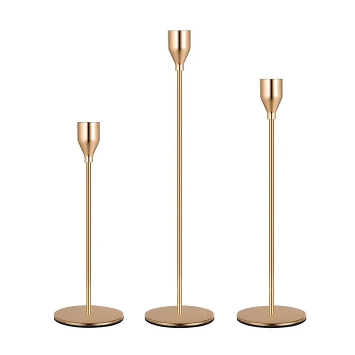 New Simple European Romantic Candlelight Dinner Candlestick Ornament French Gold 3-Piece Set