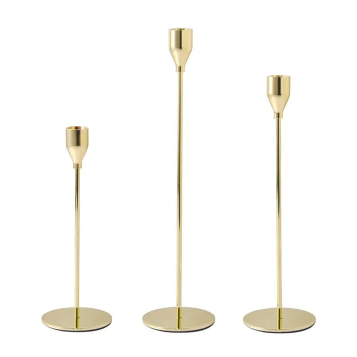 New Simple European Romantic Candlelight Dinner Candlestick Ornament Imitation Gold 3-Piece Set