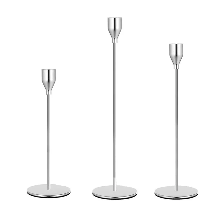 New Simple European Romantic Candlelight Dinner Candlestick Ornament Silvery 3-Piece Set
