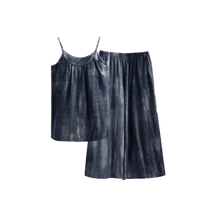 New Simple Lazy Strap Pants Home Clothes Pajama Set Deep Blue Grey L