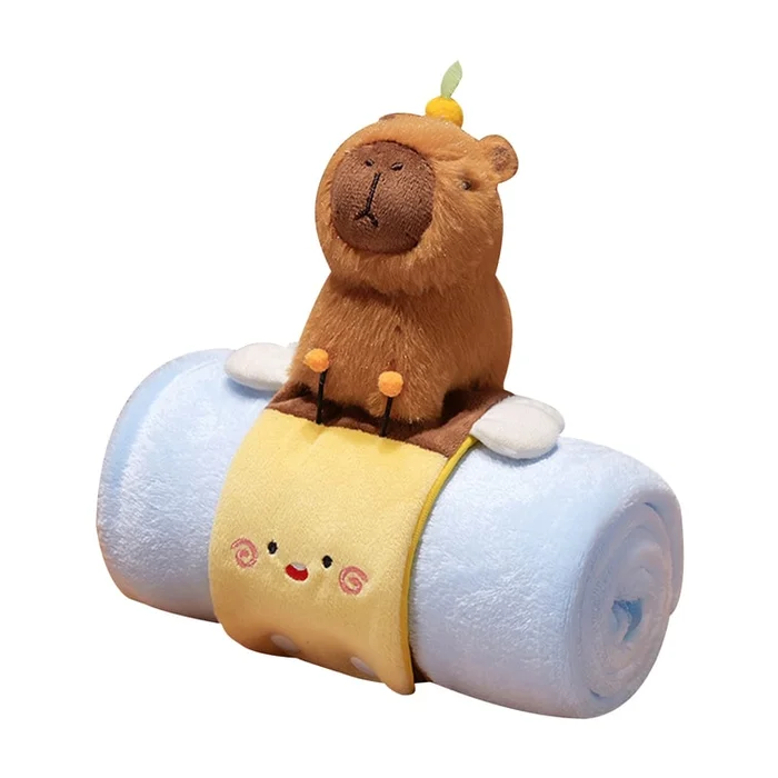 New Soft And Cute Capybara Portable Nap Shawl Plush Blanket Dolphin Riding Bee 25CM+Big Blanket 170*100cm