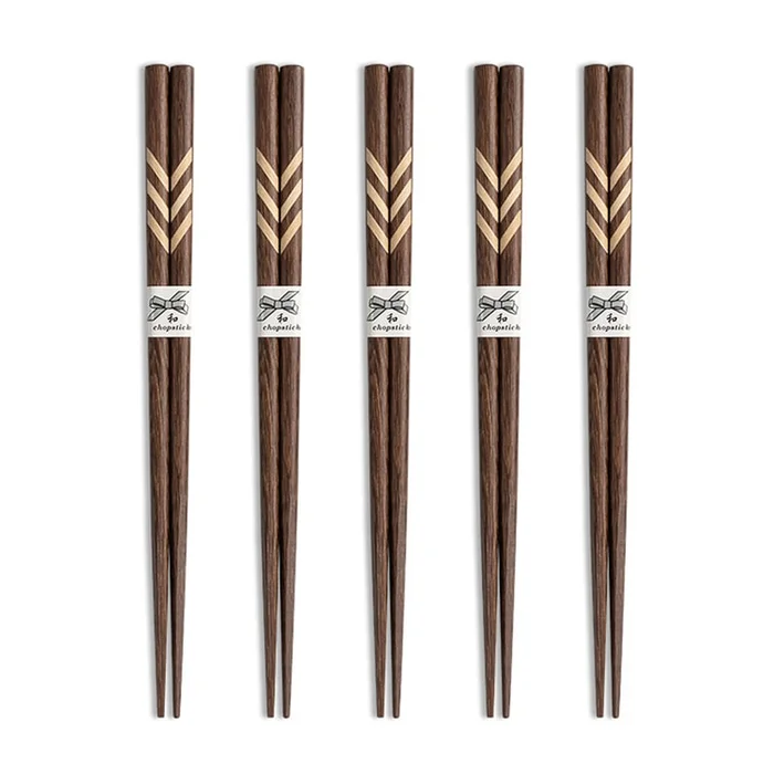 New Solid Wood Pointed Chicken Wings Wooden Mosaic Chopsticks Three Diagonal Lines 5 Pairs/Set