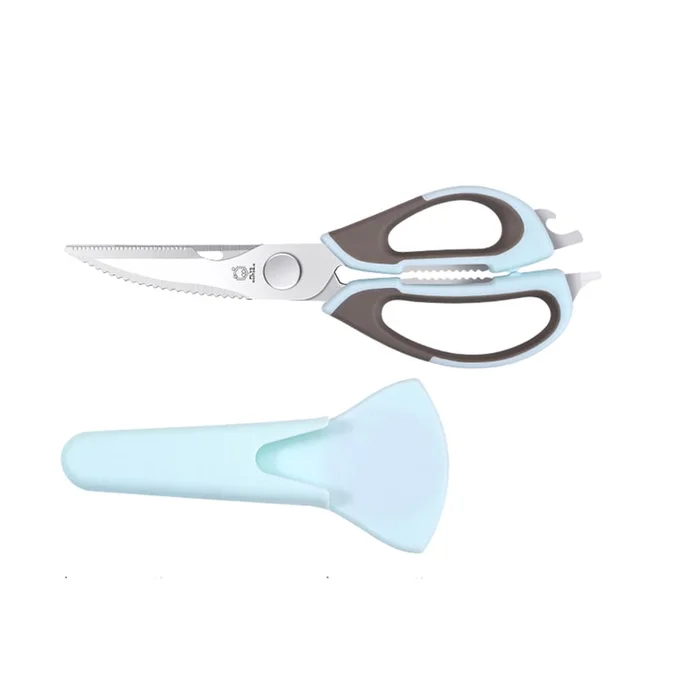 New Stainless Steel Kitchen Scissors Blue Multifunctional Kitchen Scissors+Refrigerator Magnetic Knife Cover F