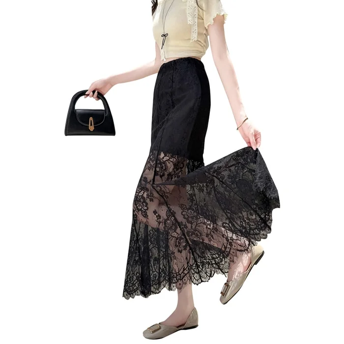 New Style Lace Lace Fish Tail Half Skirt Black S