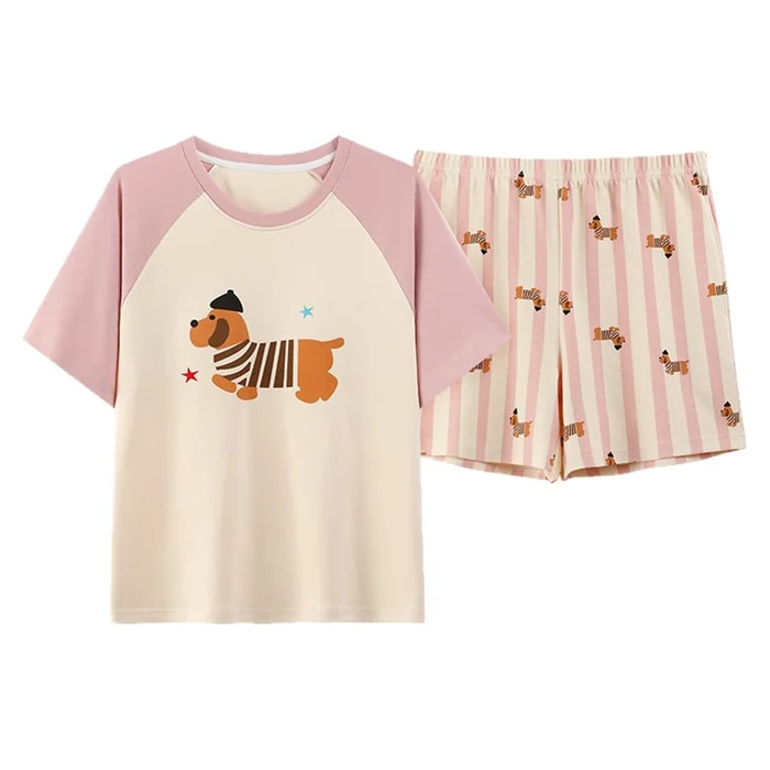 New Style Short Sleeved Shorts With Chest Cushion Can Be Worn As Outerwear For Home Wear Pink Checkered Dog Suit Set L