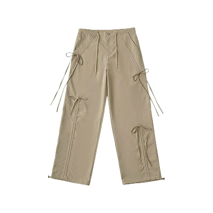 New Sweet Cool Spicy Girl Design Bow Work Pants Khaki M