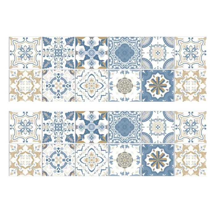 New Tile Self-Adhesive Pvc Waterproof Wall Sticker 24 Pieces Of Blue Tone 10 * 10cm