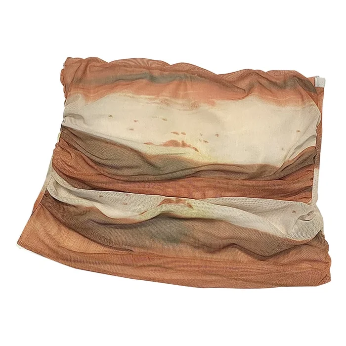 New Trendy Spicy Girl Sexy Tie Dye Pleated Strapless Orange M